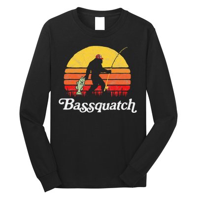 Bassquatch! Funny Bigfoot Fishing Outdoor Retro Long Sleeve Shirt