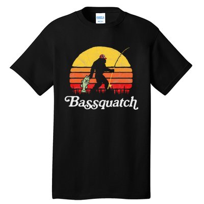 Bassquatch! Funny Bigfoot Fishing Outdoor Retro Tall T-Shirt