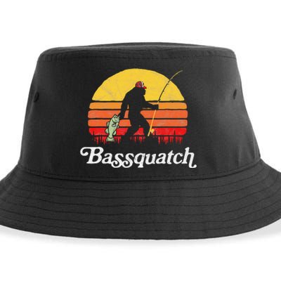 Bassquatch! Funny Bigfoot Fishing Outdoor Retro Sustainable Bucket Hat