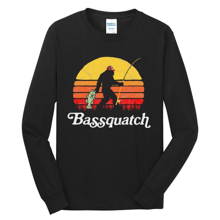 Bassquatch! Funny Bigfoot Fishing Outdoor Retro Tall Long Sleeve T-Shirt