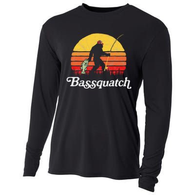 Bassquatch! Funny Bigfoot Fishing Outdoor Retro Cooling Performance Long Sleeve Crew