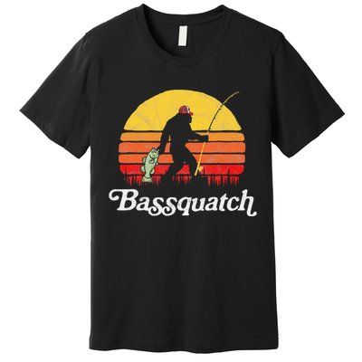 Bassquatch! Funny Bigfoot Fishing Outdoor Retro Premium T-Shirt