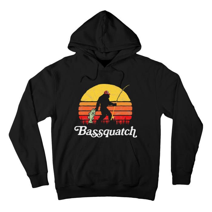 Bassquatch! Funny Bigfoot Fishing Outdoor Retro Tall Hoodie