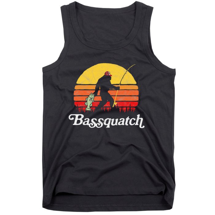 Bassquatch! Funny Bigfoot Fishing Outdoor Retro Tank Top