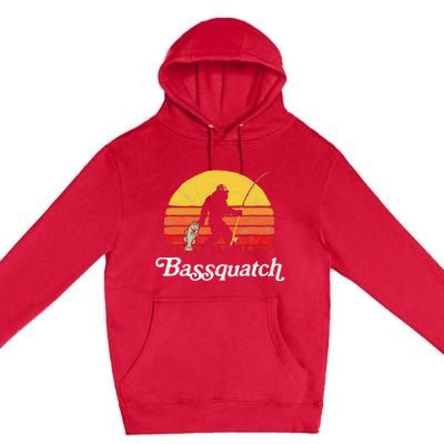 Bassquatch! Funny Bigfoot Fishing Outdoor Retro Premium Pullover Hoodie