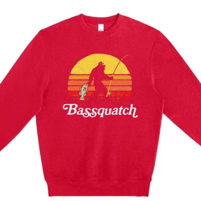 Bassquatch! Funny Bigfoot Fishing Outdoor Retro Premium Crewneck Sweatshirt