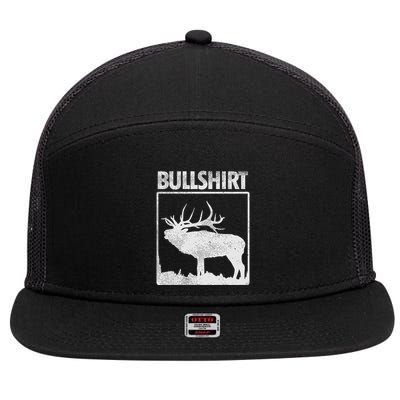 Bull Funny Bull Elk Deer Buck Bow Hunting Hunter Gift 7 Panel Mesh Trucker Snapback Hat