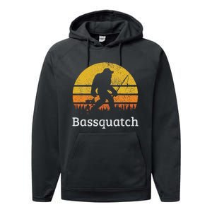 Bassquatch Funny Bass Fishing Sasquatch Bigfoot Performance Fleece Hoodie