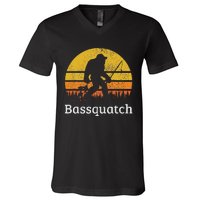 Bassquatch Funny Bass Fishing Sasquatch Bigfoot V-Neck T-Shirt