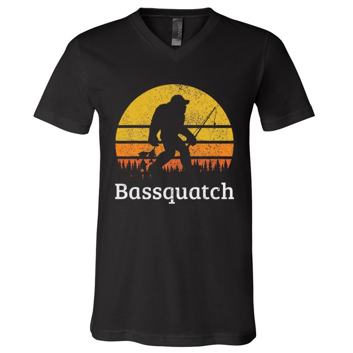 Bassquatch Funny Bass Fishing Sasquatch Bigfoot V-Neck T-Shirt