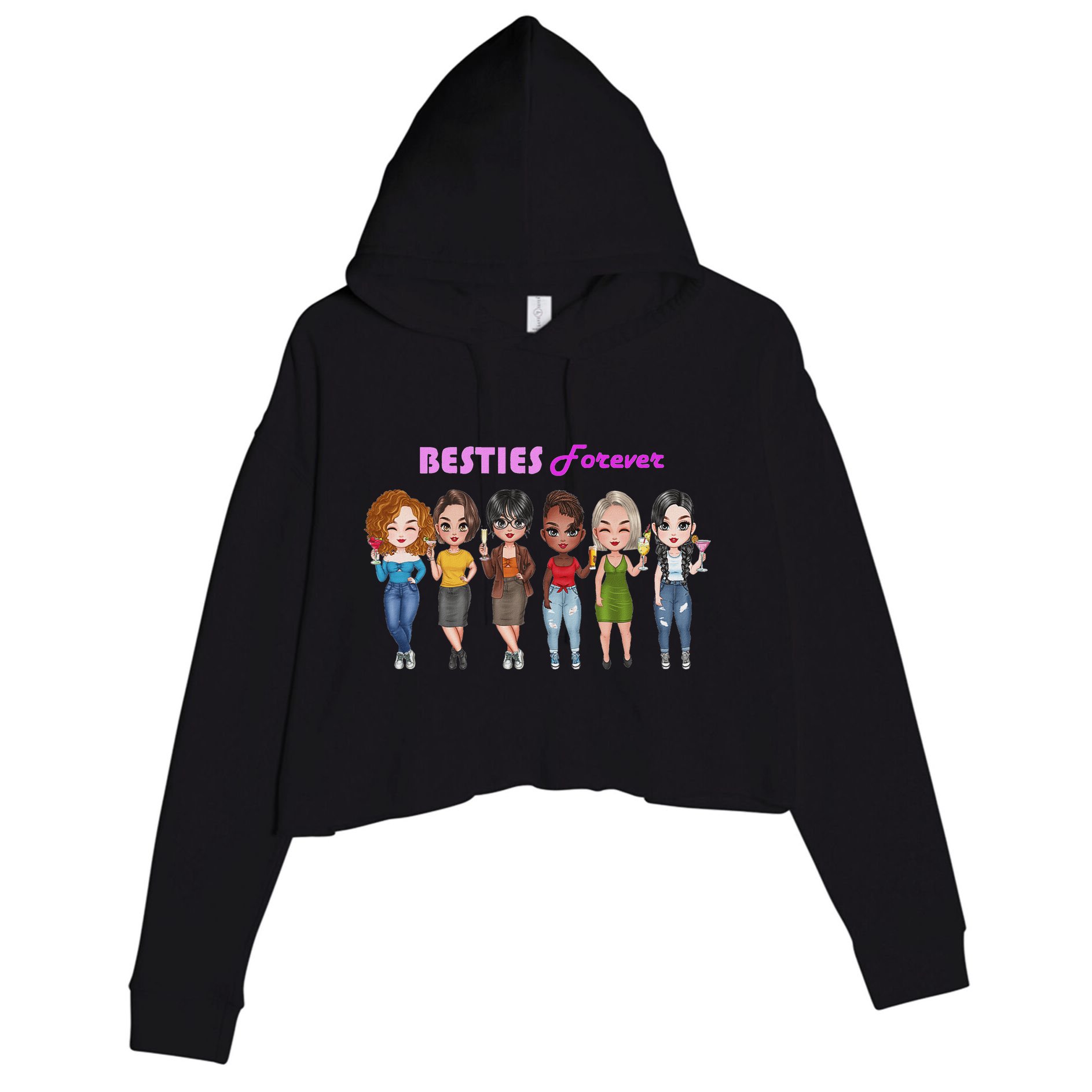 Besties Forever Bff Best Friends Drinking Buddies Crop Fleece Hoodie