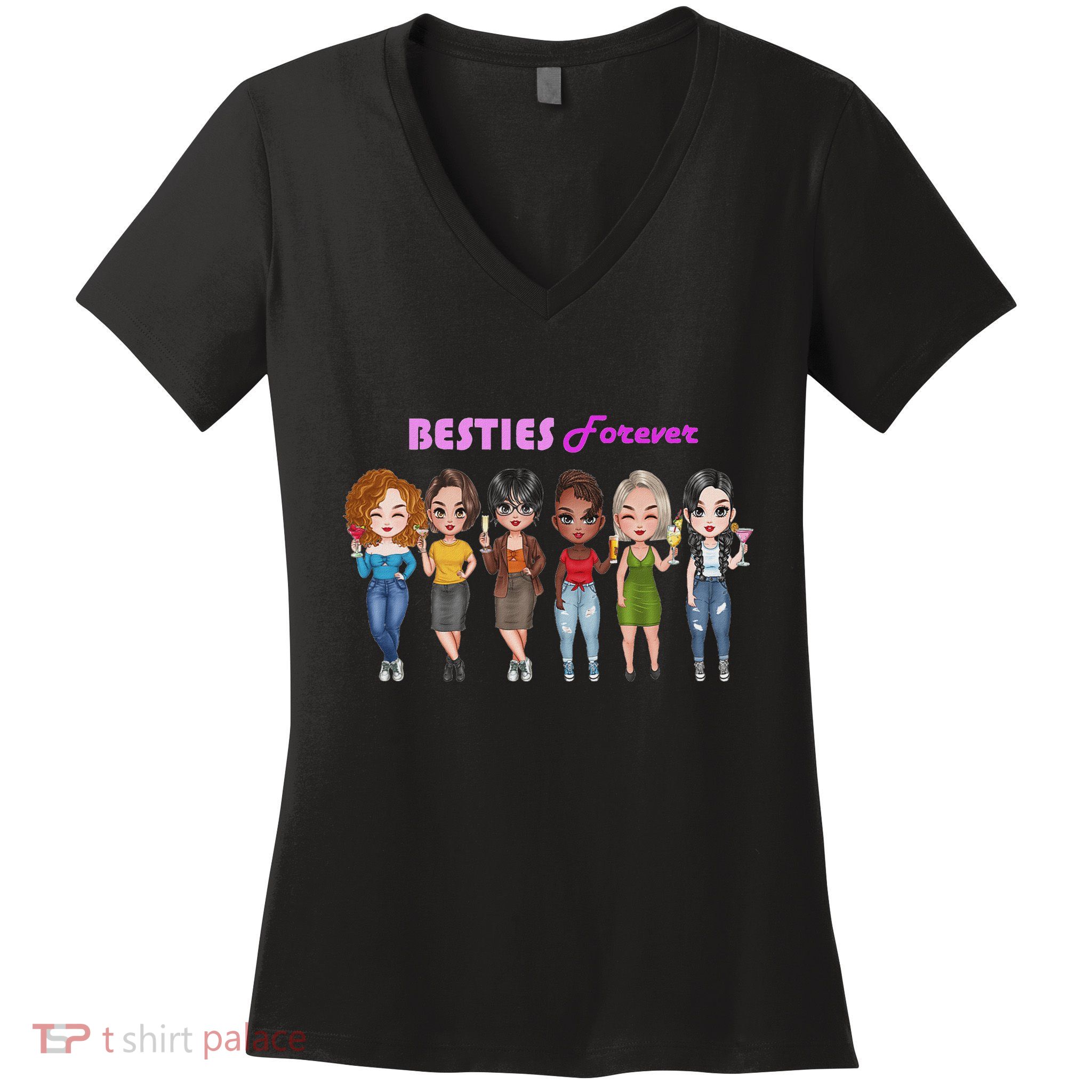 Besties Forever Bff Best Friends Drinking Buddies Women's V-Neck T-Shirt