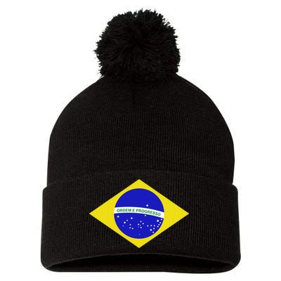 Brazilian Flag Pom Pom 12in Knit Beanie