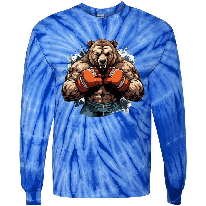 Boxing Fighter Bear Boxer Champ Mixed Martial Arts Gift Tie-Dye Long Sleeve Shirt