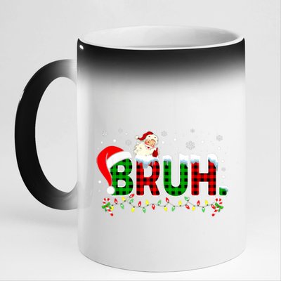 Bruh Funny Christmas Red Green Plaid Teens Xmas Pajamas 11oz Black Color Changing Mug