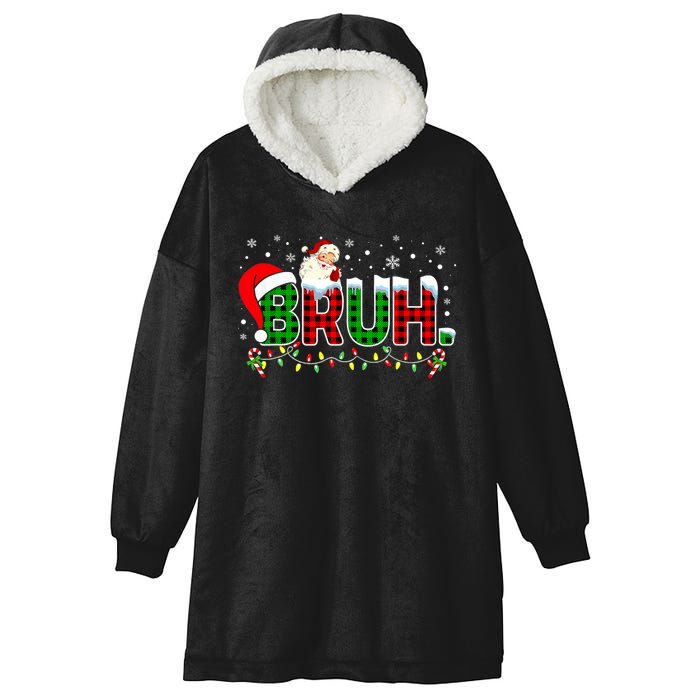 Bruh Funny Christmas Red Green Plaid Teens Xmas Pajamas Hooded Wearable Blanket