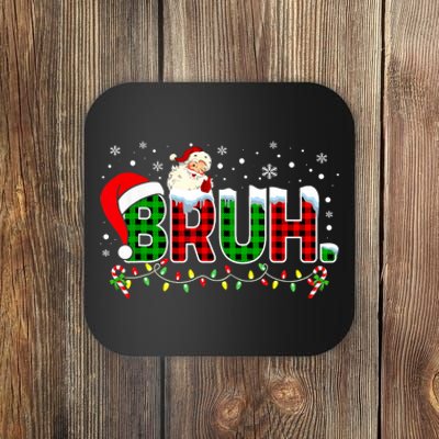 Bruh Funny Christmas Red Green Plaid Teens Xmas Pajamas Coaster