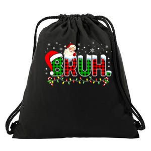 Bruh Funny Christmas Red Green Plaid Teens Xmas Pajamas Drawstring Bag