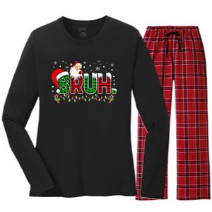 Bruh Funny Christmas Red Green Plaid Teens Xmas Pajamas Women's Long Sleeve Flannel Pajama Set 