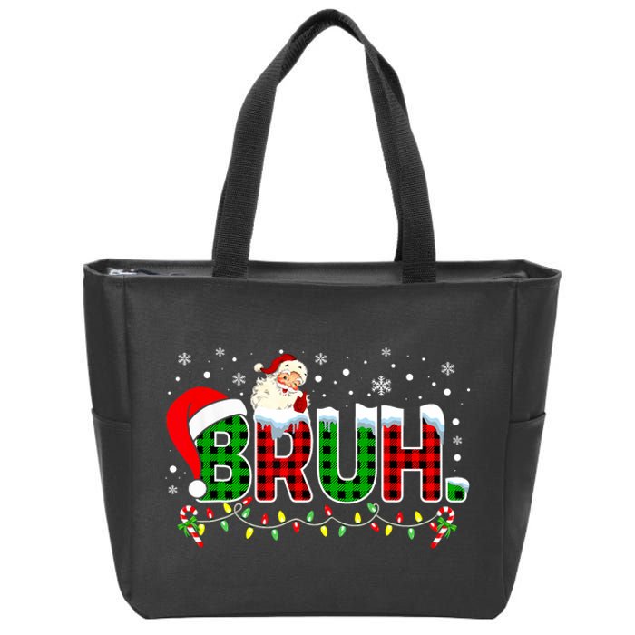 Bruh Funny Christmas Red Green Plaid Teens Xmas Pajamas Zip Tote Bag