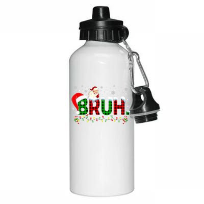 Bruh Funny Christmas Red Green Plaid Teens Xmas Pajamas Aluminum Water Bottle