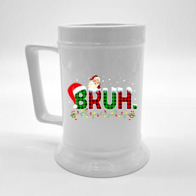 Bruh Funny Christmas Red Green Plaid Teens Xmas Pajamas Beer Stein