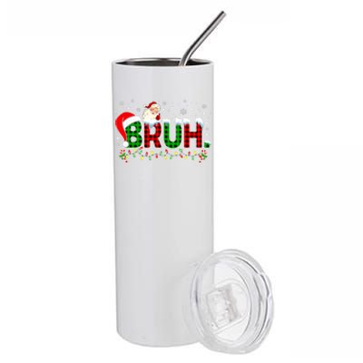 Bruh Funny Christmas Red Green Plaid Teens Xmas Pajamas Stainless Steel Tumbler