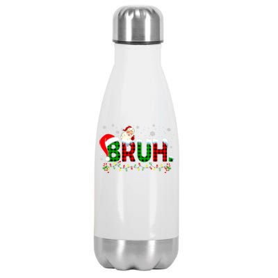 Bruh Funny Christmas Red Green Plaid Teens Xmas Pajamas Stainless Steel Insulated Water Bottle