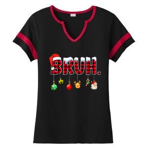 Bruh Funny Christmas Red Plaid Teens Xmas Pajamas Ladies Halftime Notch Neck Tee