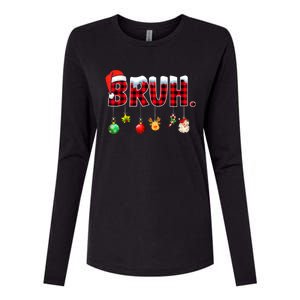 Bruh Funny Christmas Red Plaid Teens Xmas Pajamas Womens Cotton Relaxed Long Sleeve T-Shirt