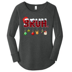 Bruh Funny Christmas Red Plaid Teens Xmas Pajamas Women's Perfect Tri Tunic Long Sleeve Shirt