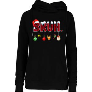 Bruh Funny Christmas Red Plaid Teens Xmas Pajamas Womens Funnel Neck Pullover Hood