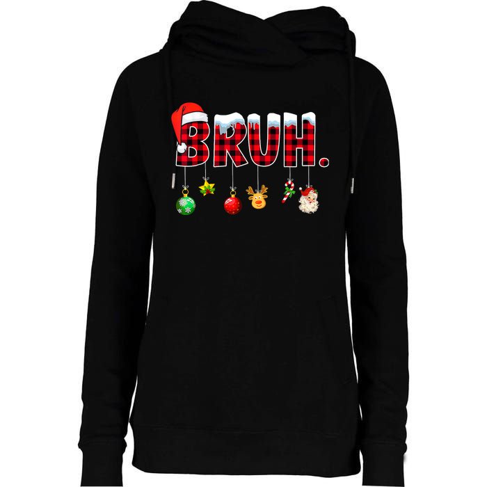 Bruh Funny Christmas Red Plaid Teens Xmas Pajamas Womens Funnel Neck Pullover Hood