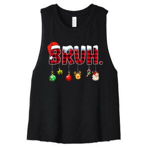 Bruh Funny Christmas Red Plaid Teens Xmas Pajamas Women's Racerback Cropped Tank