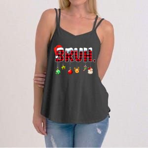 Bruh Funny Christmas Red Plaid Teens Xmas Pajamas Women's Strappy Tank