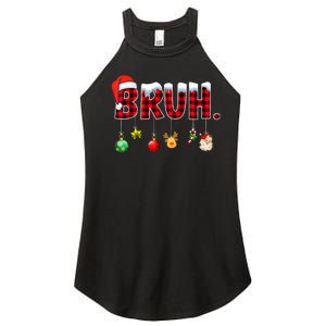 Bruh Funny Christmas Red Plaid Teens Xmas Pajamas Women's Perfect Tri Rocker Tank