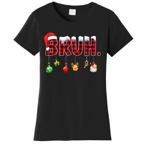 Bruh Funny Christmas Red Plaid Teens Xmas Pajamas Women's T-Shirt