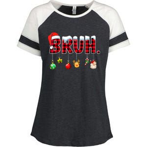 Bruh Funny Christmas Red Plaid Teens Xmas Pajamas Enza Ladies Jersey Colorblock Tee