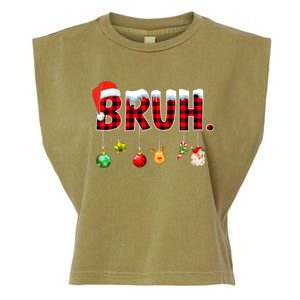 Bruh Funny Christmas Red Plaid Teens Xmas Pajamas Garment-Dyed Women's Muscle Tee