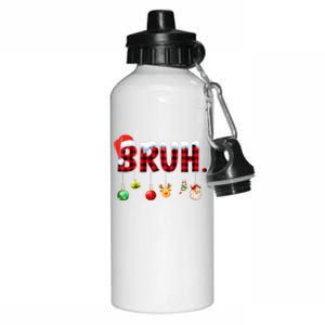 Bruh Funny Christmas Red Plaid Teens Xmas Pajamas Aluminum Water Bottle