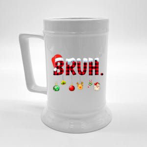 Bruh Funny Christmas Red Plaid Teens Xmas Pajamas Beer Stein