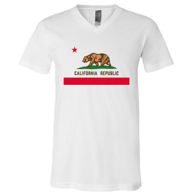 Bear Flag. California Republic State Flag Of California V-Neck T-Shirt