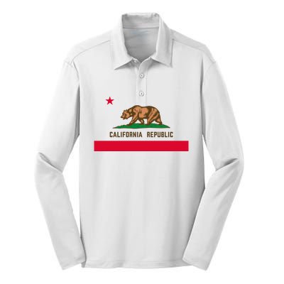 Bear Flag. California Republic State Flag Of California Silk Touch Performance Long Sleeve Polo