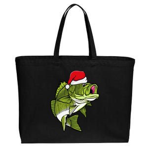 Bass Fishing Christmas Pajama Fish Santa Fisherman Angler Cotton Canvas Jumbo Tote