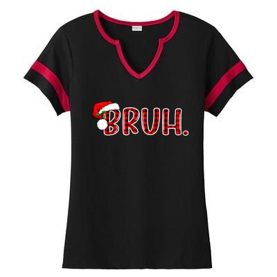 Bruh Funny Christmas Plaid Teens Xmas Pajamas Ladies Halftime Notch Neck Tee