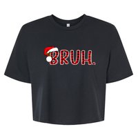 Bruh Funny Christmas Plaid Teens Xmas Pajamas Bella+Canvas Jersey Crop Tee