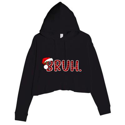 Bruh Funny Christmas Plaid Teens Xmas Pajamas Crop Fleece Hoodie