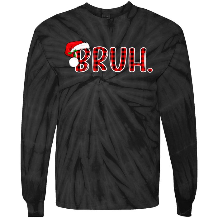 Bruh Funny Christmas Plaid Teens Xmas Pajamas Tie-Dye Long Sleeve Shirt