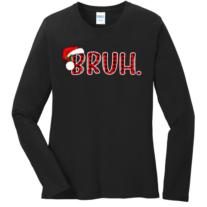 Bruh Funny Christmas Plaid Teens Xmas Pajamas Ladies Long Sleeve Shirt