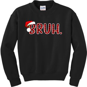 Bruh Funny Christmas Plaid Teens Xmas Pajamas Kids Sweatshirt